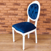 Scaun dining "CROWN" cadru alb / tapiserie albastra